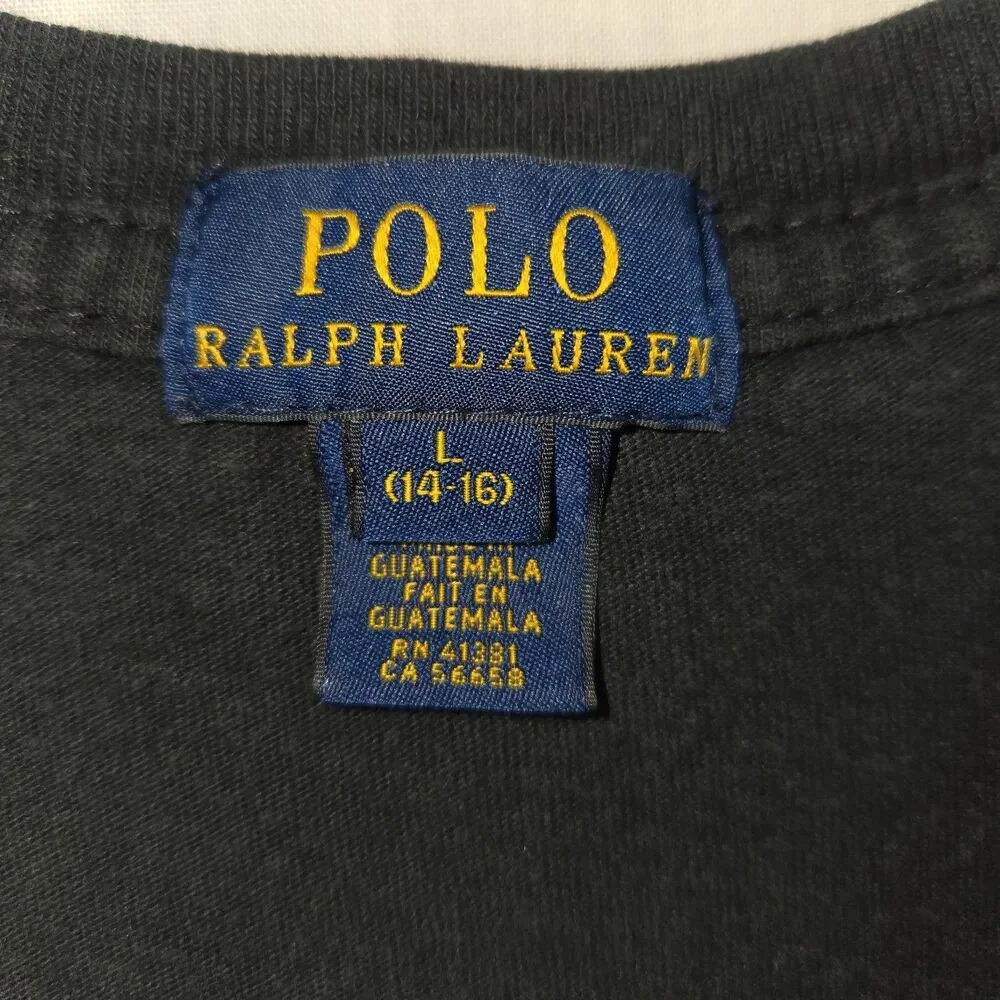 Polo Ralph Lauren Black Pony Logo T-Shirt Youth L 14-16 Classic Preppy Cotton